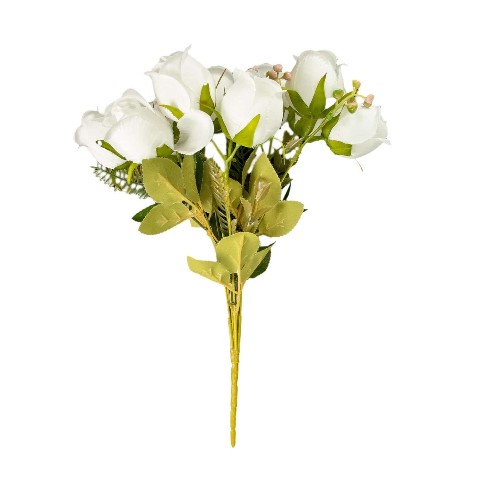 3 Pack 13" White Real Touch Silk Rose Bud Flower Bridal Bouquets, Artificial Floral Bush Arrangements