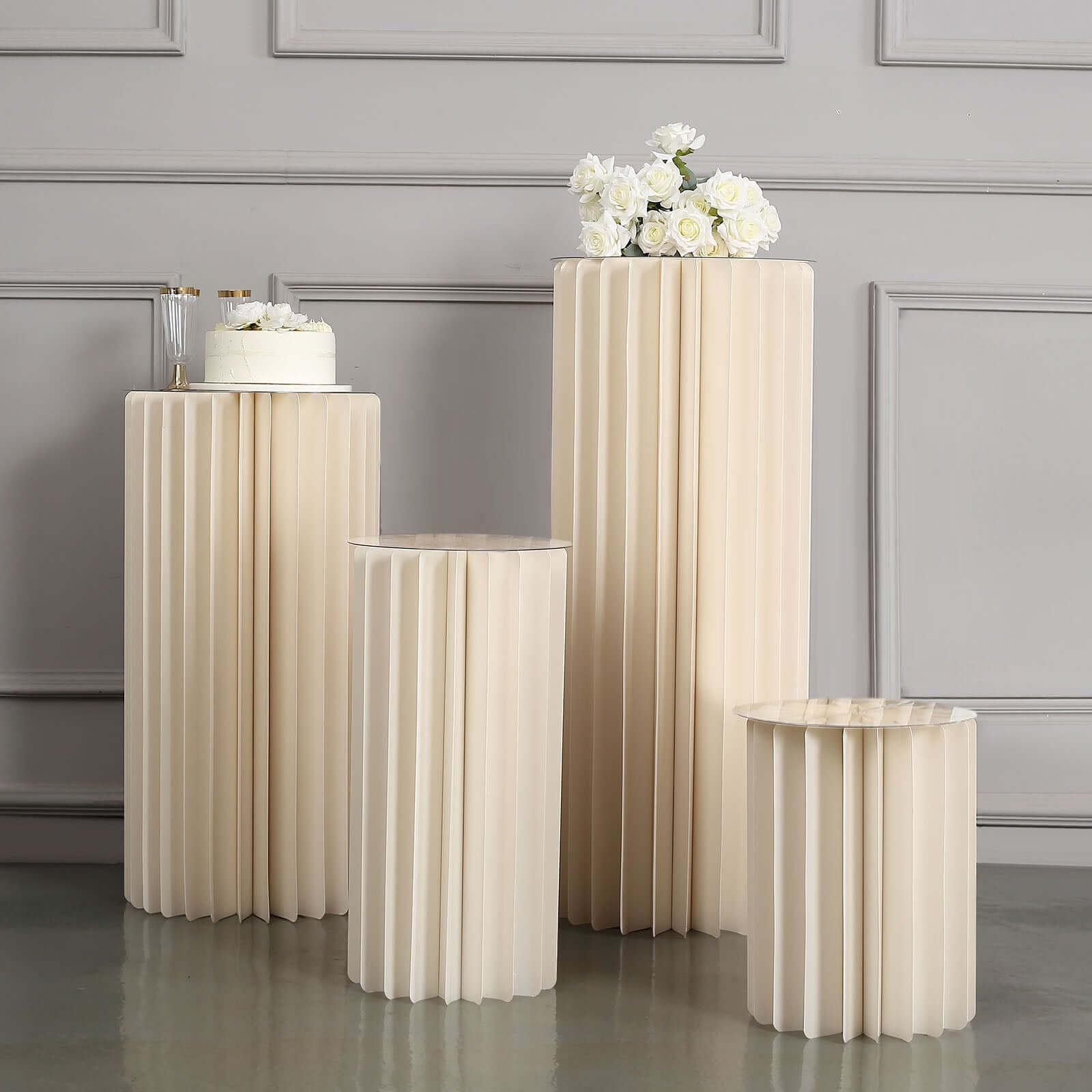 40" Ivory Cylinder Display Column Stand, Pillar Pedestal Stand With Top Plate