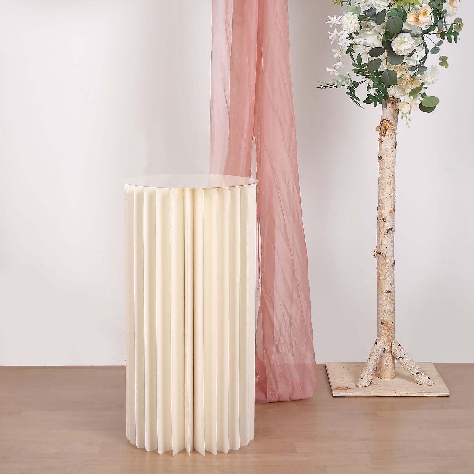 32" Ivory Cylinder Display Column Stand, Pillar Pedestal Stand With Top Plate