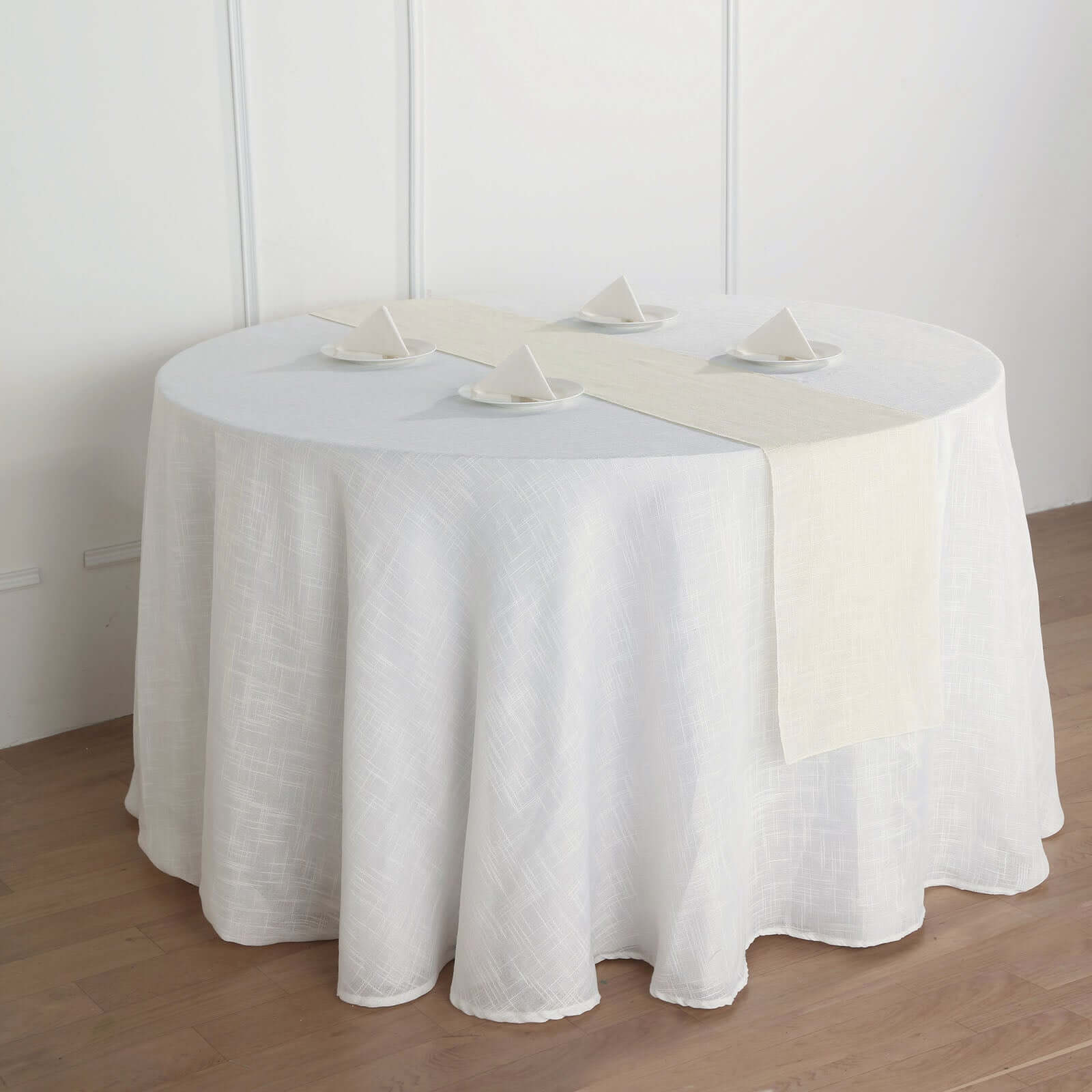 Faux Linen 12"x108" Table Runner Ivory - Slubby Textured & Wrinkle Resistant Table Decor