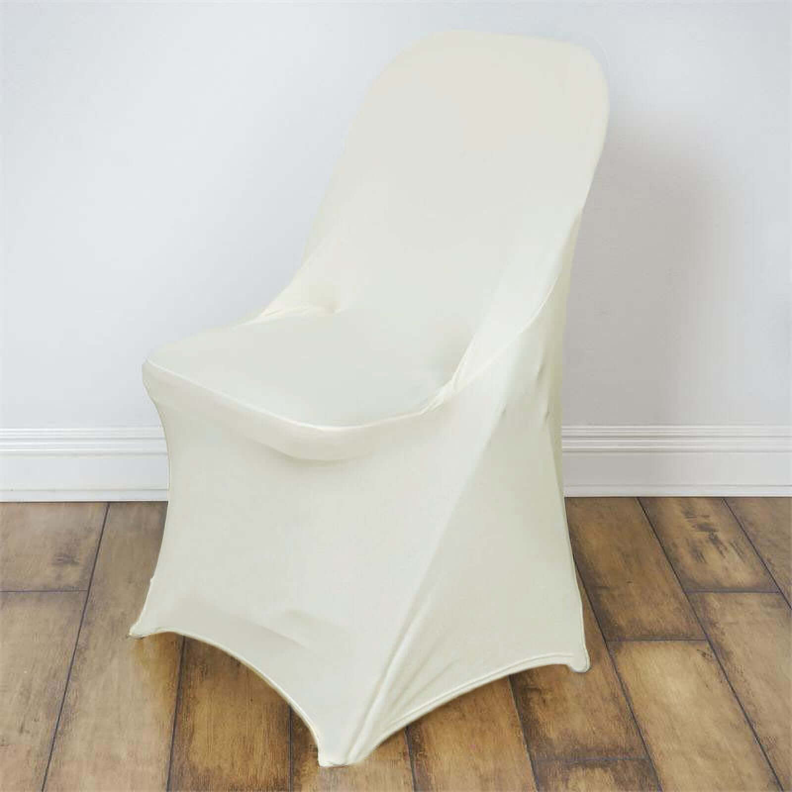 Stretch Spandex Chair Cover Ivory for Folding Chairs - Reusable & Wrinkle-Resistant 160GSM Fitted Slipcover