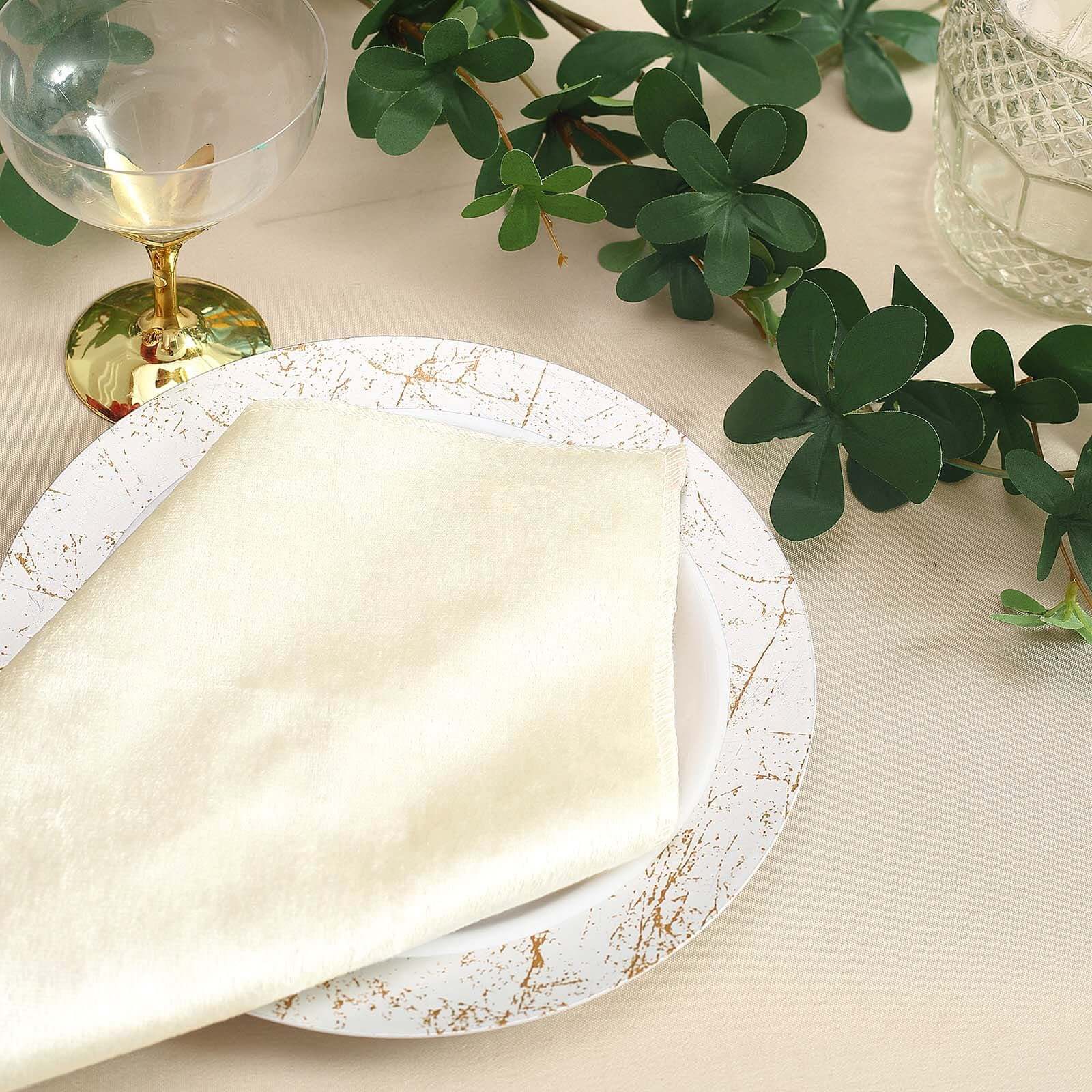 5 Pack Premium Velvet 20"x20" Napkins Ivory - Soft Sheen Finish Cloth Napkins