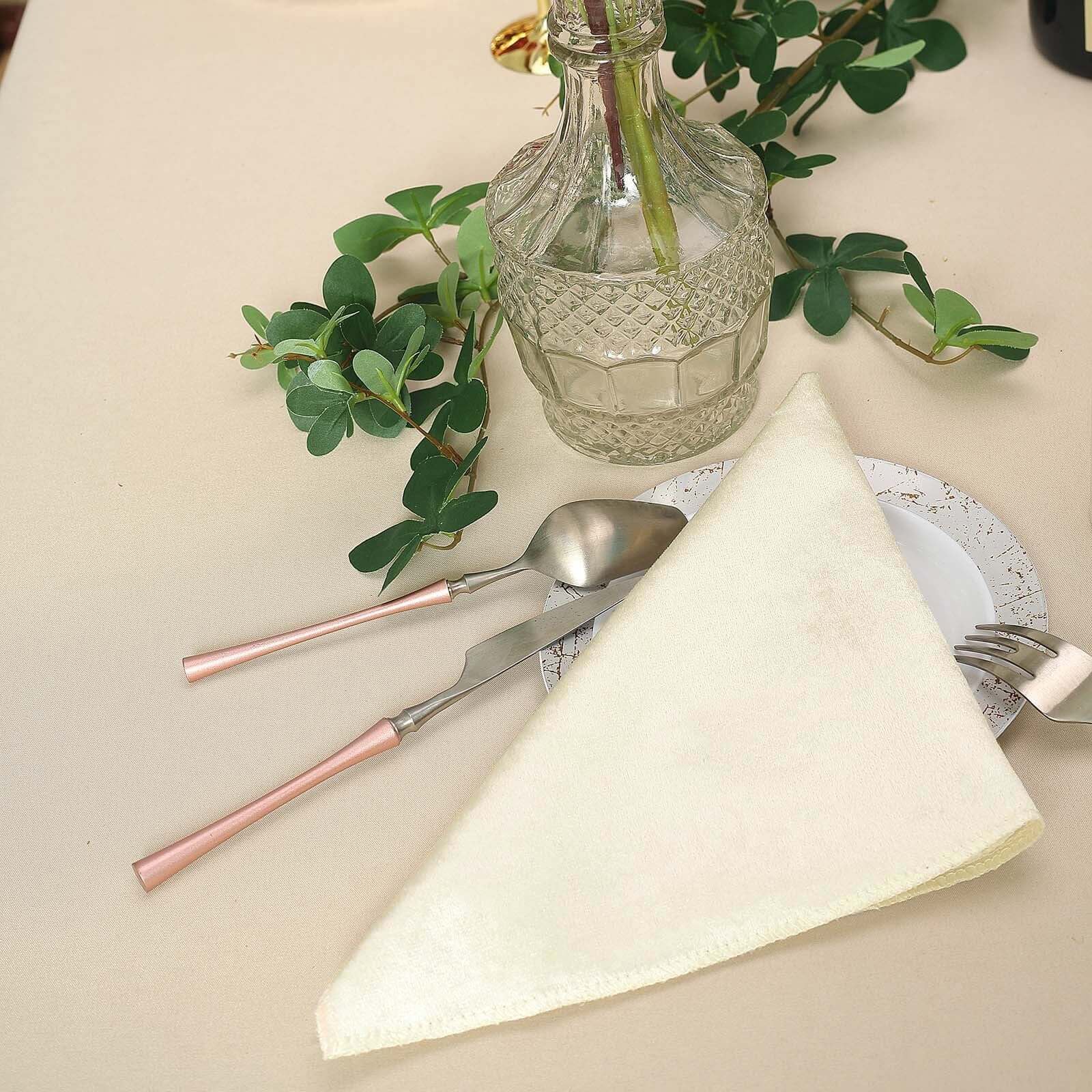 5 Pack Premium Velvet 20"x20" Napkins Ivory - Soft Sheen Finish Cloth Napkins