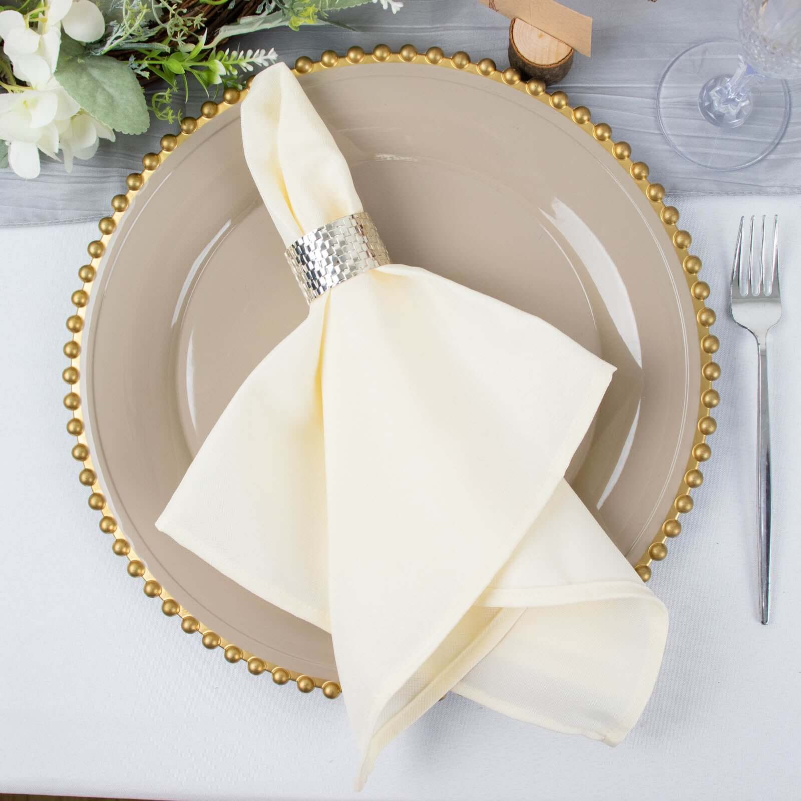 5 Pack Premium Polyester 20"x20" Napkins Ivory - Wrinkle-Resistant & Durable Dinner Napkins