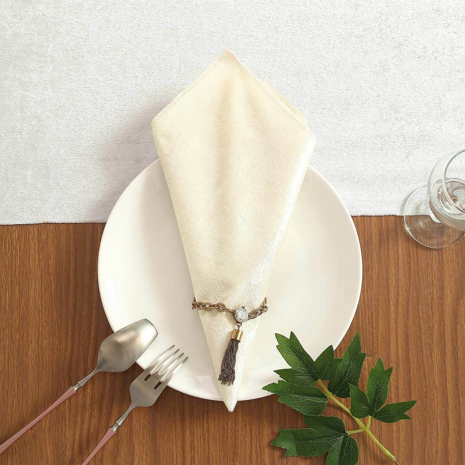 5 Pack Premium Velvet 20"x20" Napkins Ivory - Soft Sheen Finish Cloth Napkins