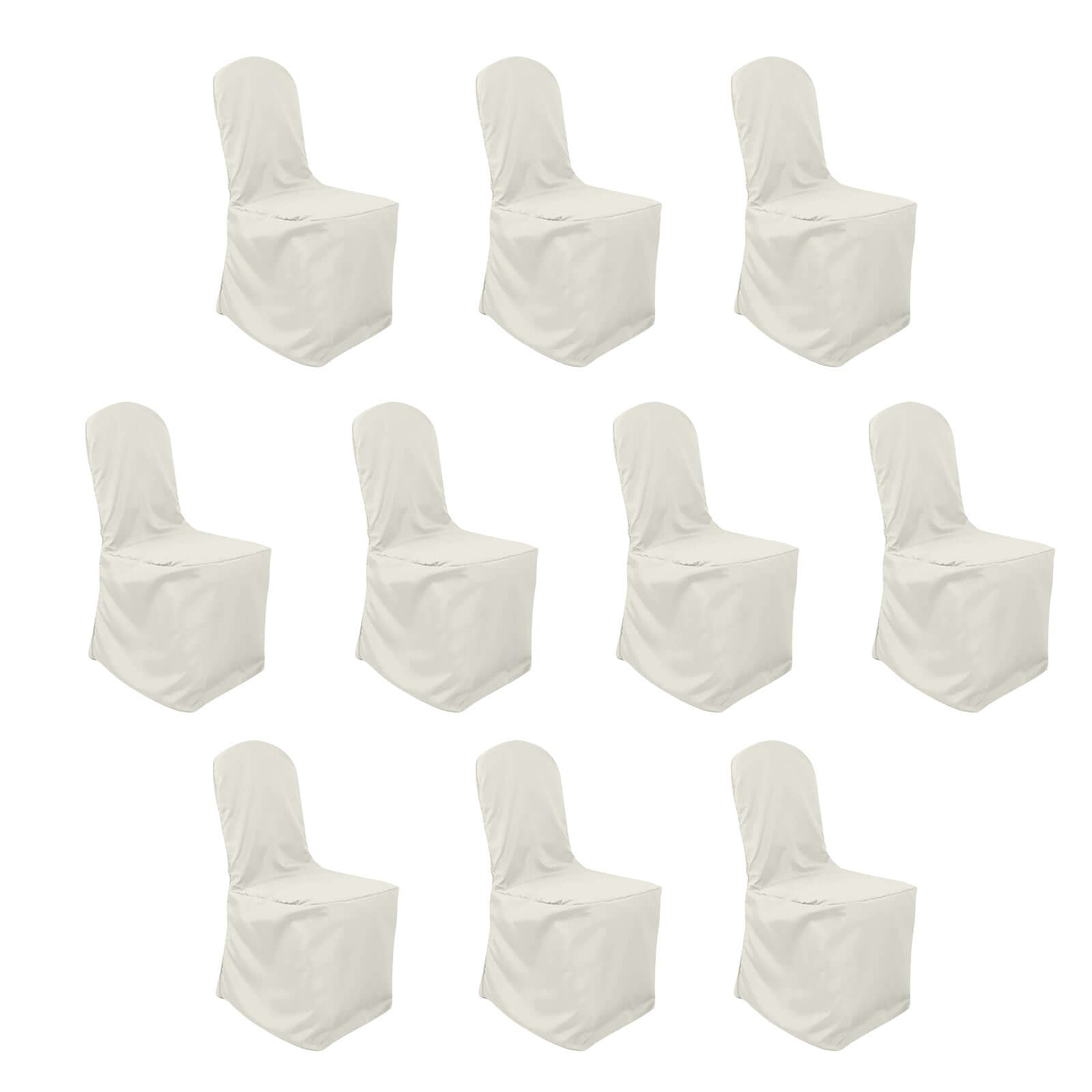 10 Pack Polyester Chair Cover for Banquet Chairs Ivory - Stain-Resistant Reusable Slip-On Slipcover