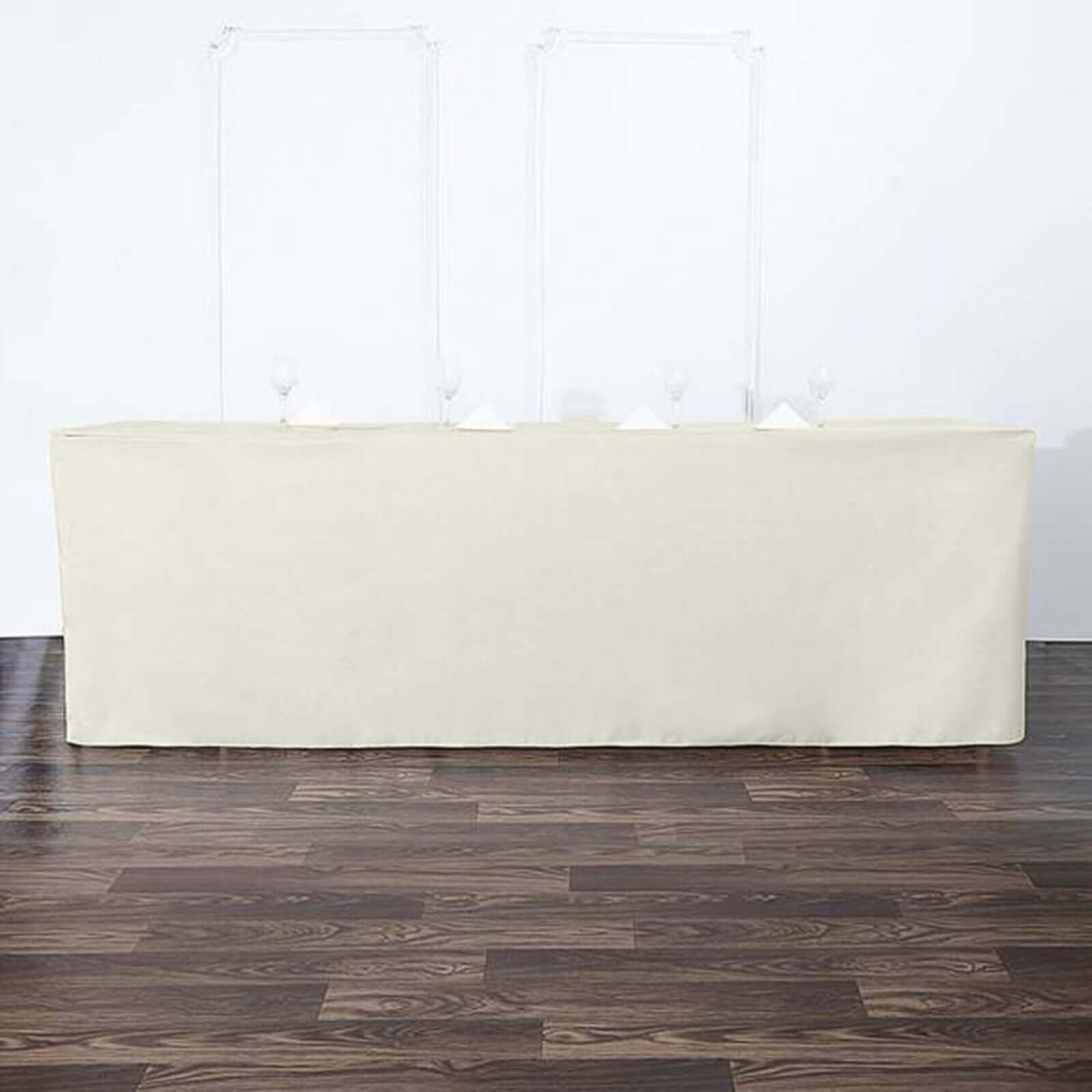 Fitted Polyester 96"x30" Rectangle Tablecloth Ivory - Durable and Easy to Maintain Table Cover