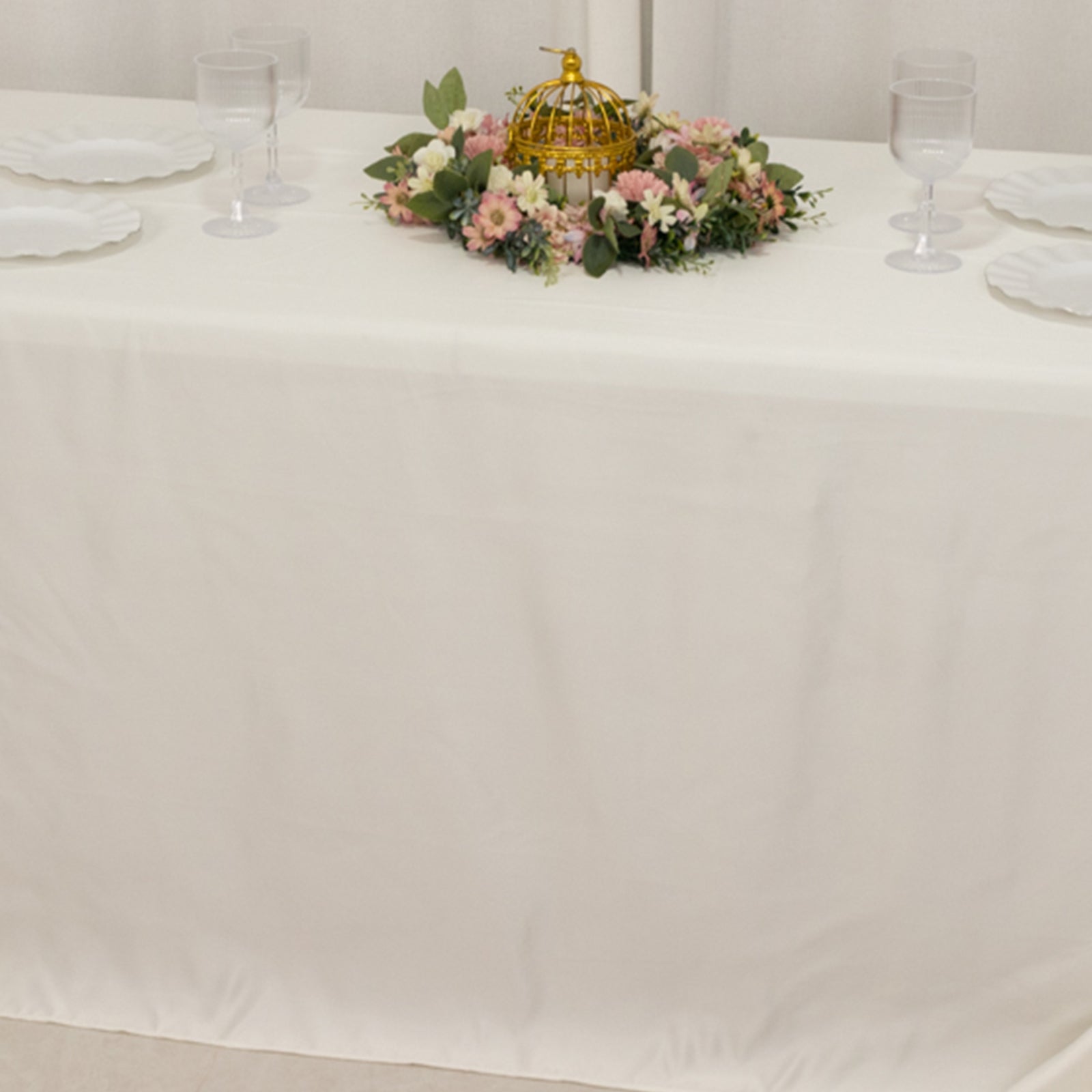 Lamour Satin 90"x132" Rectangle Tablecloth Ivory - Soft & Silk-Like Seamless Table Cover