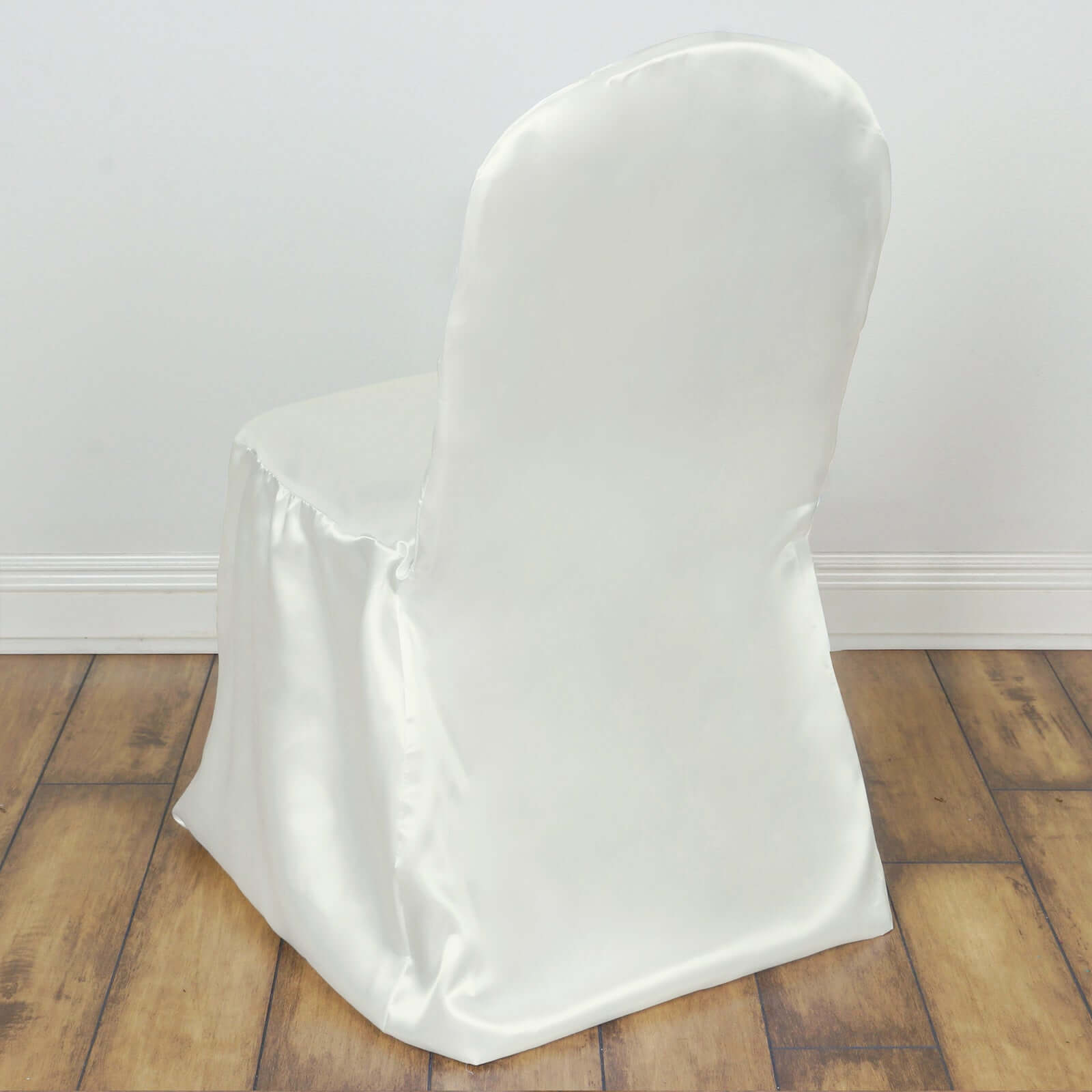 Satin Chair Covers for Banquet Chairs Ivory with Glossy Finish - Reusable Slipcovers