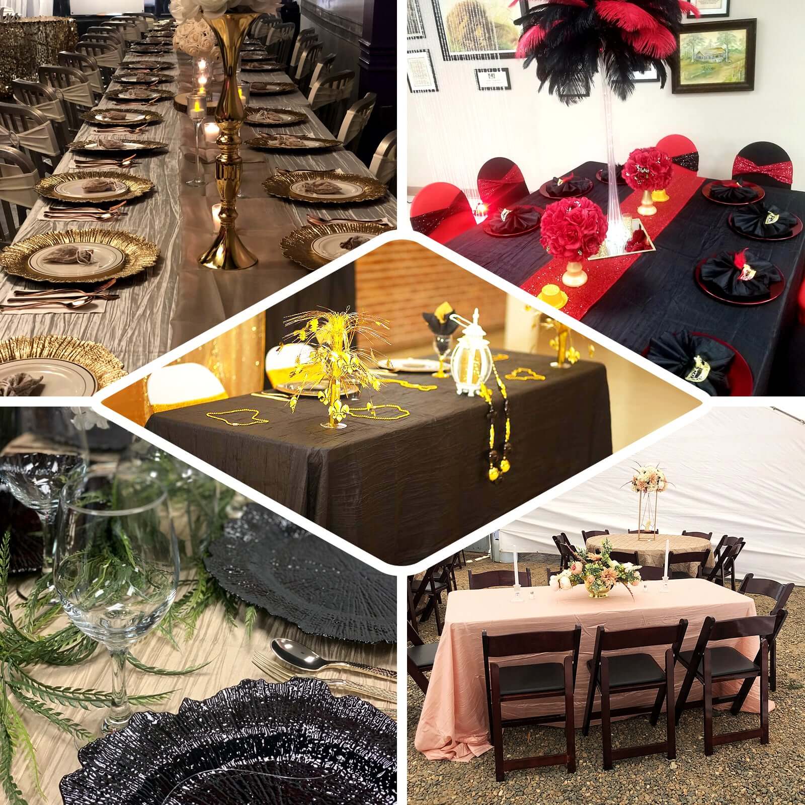 Taffeta 60"x102" Rectangle Tablecloth Ivory - Accordion Crinkle Table Cover