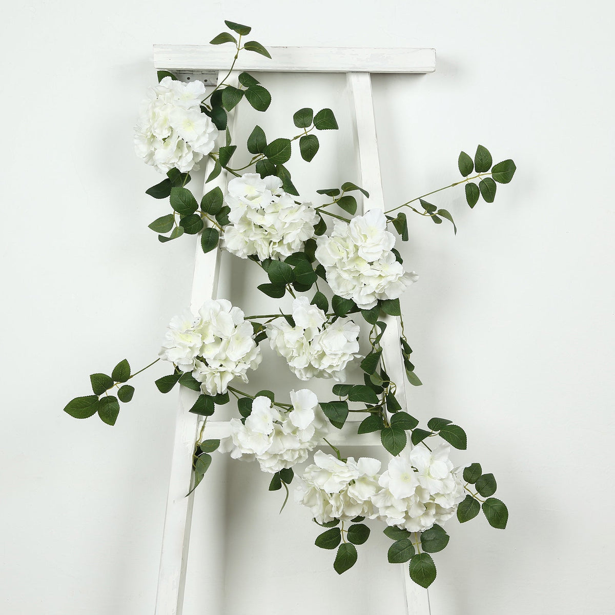 2-Pack Ivory Artificial Hydrangea Garland 5.5ft – Artificial Silk Floral Vine with Green Leaves