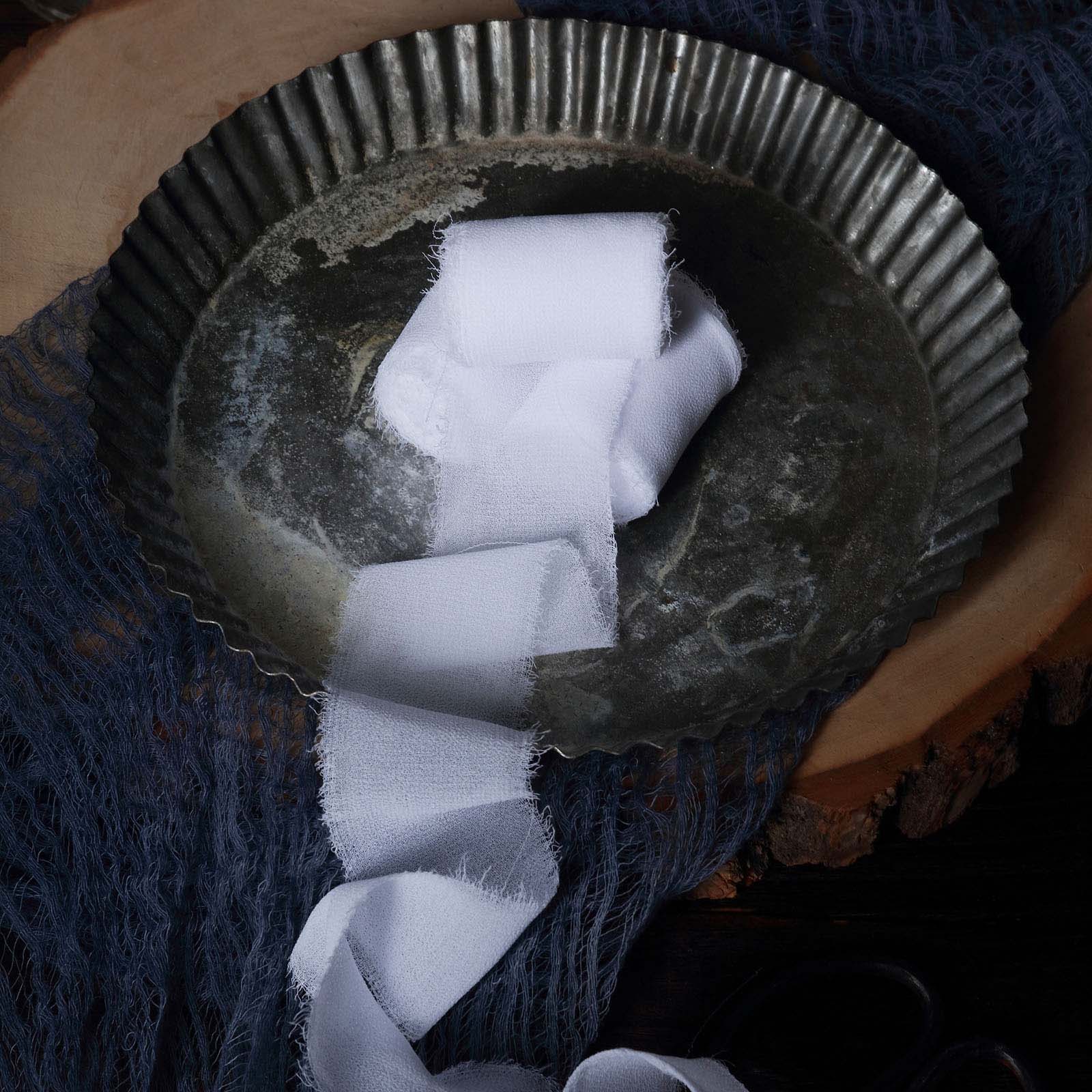 2 Pack 6yd White Silk-Like Chiffon Linen Ribbon Roll For Bouquets, Wedding Invitations Gift Wrapping