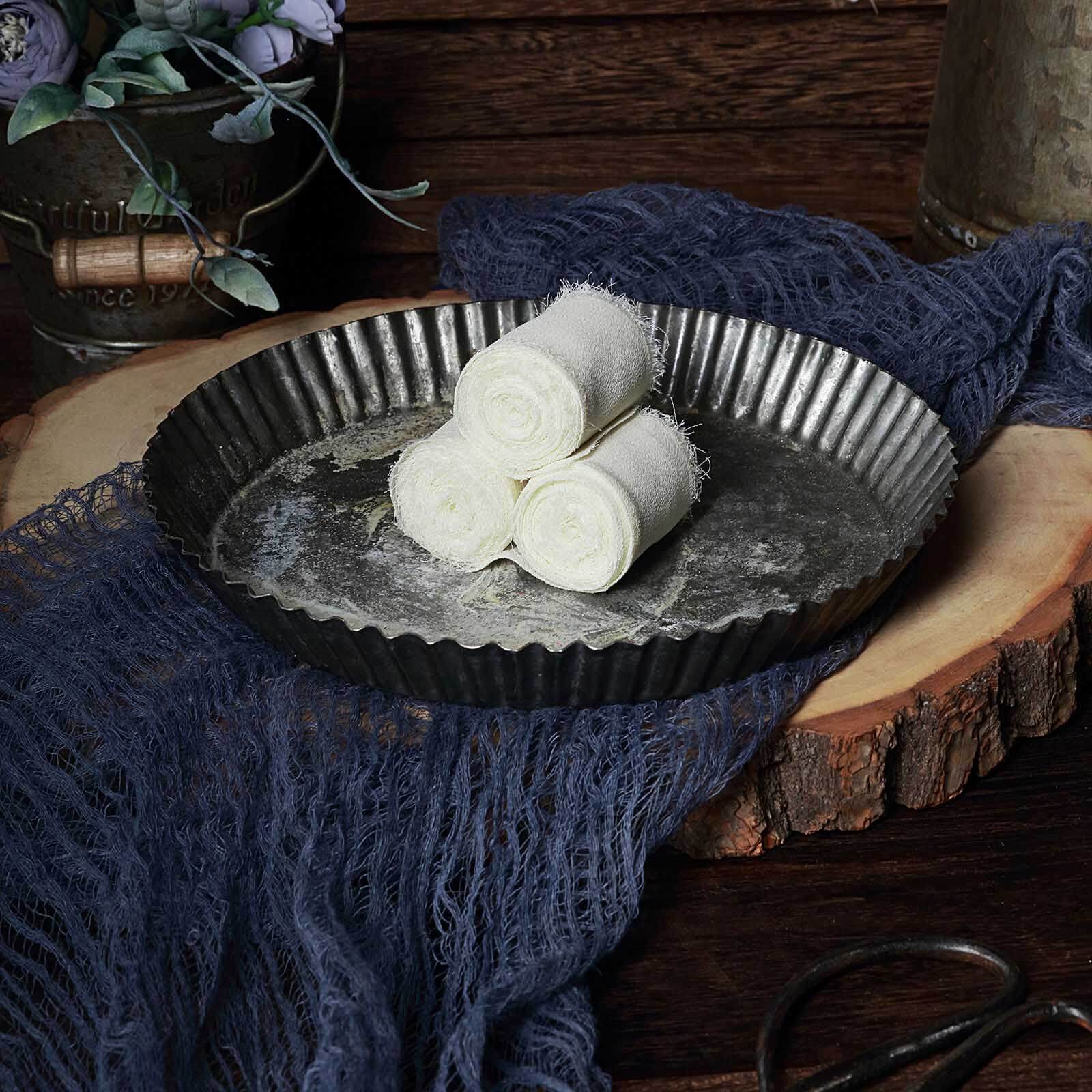 2 Pack 6yd Ivory Silk-Like Chiffon Linen Ribbon Roll For Bouquets, Wedding Invitations Gift Wrapping