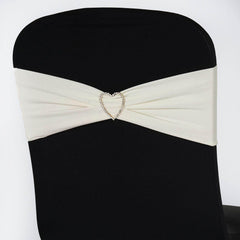 5 Pack Stretch Spandex Chair Sashes Ivory - Fitted Finish Two Ply Heavy Duty Chair Bands 5"x12"