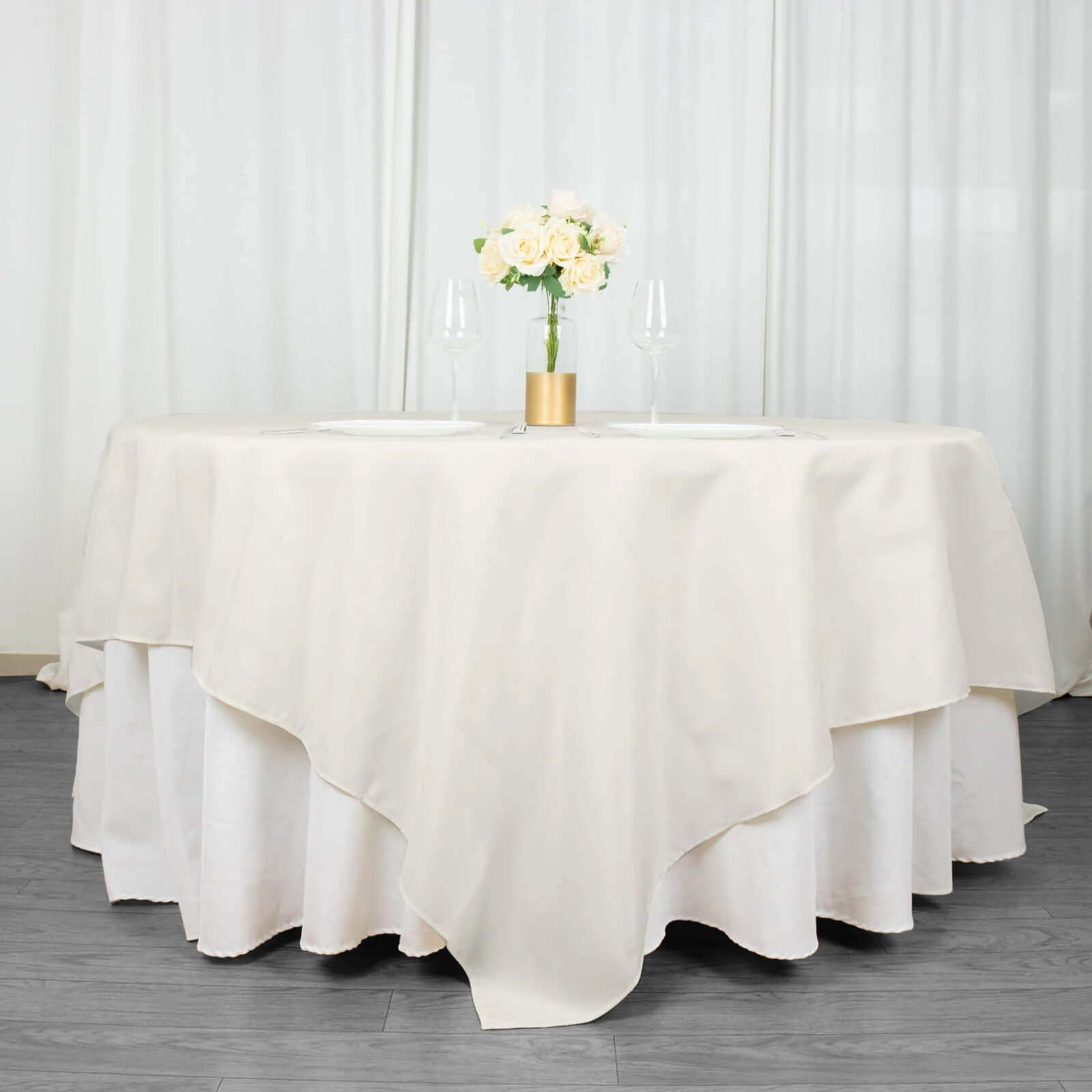 Premium Polyester 90"x90" Table Overlay Square Tablecloth Ivory 220GSM Wrinkle-Resistant Table Cover