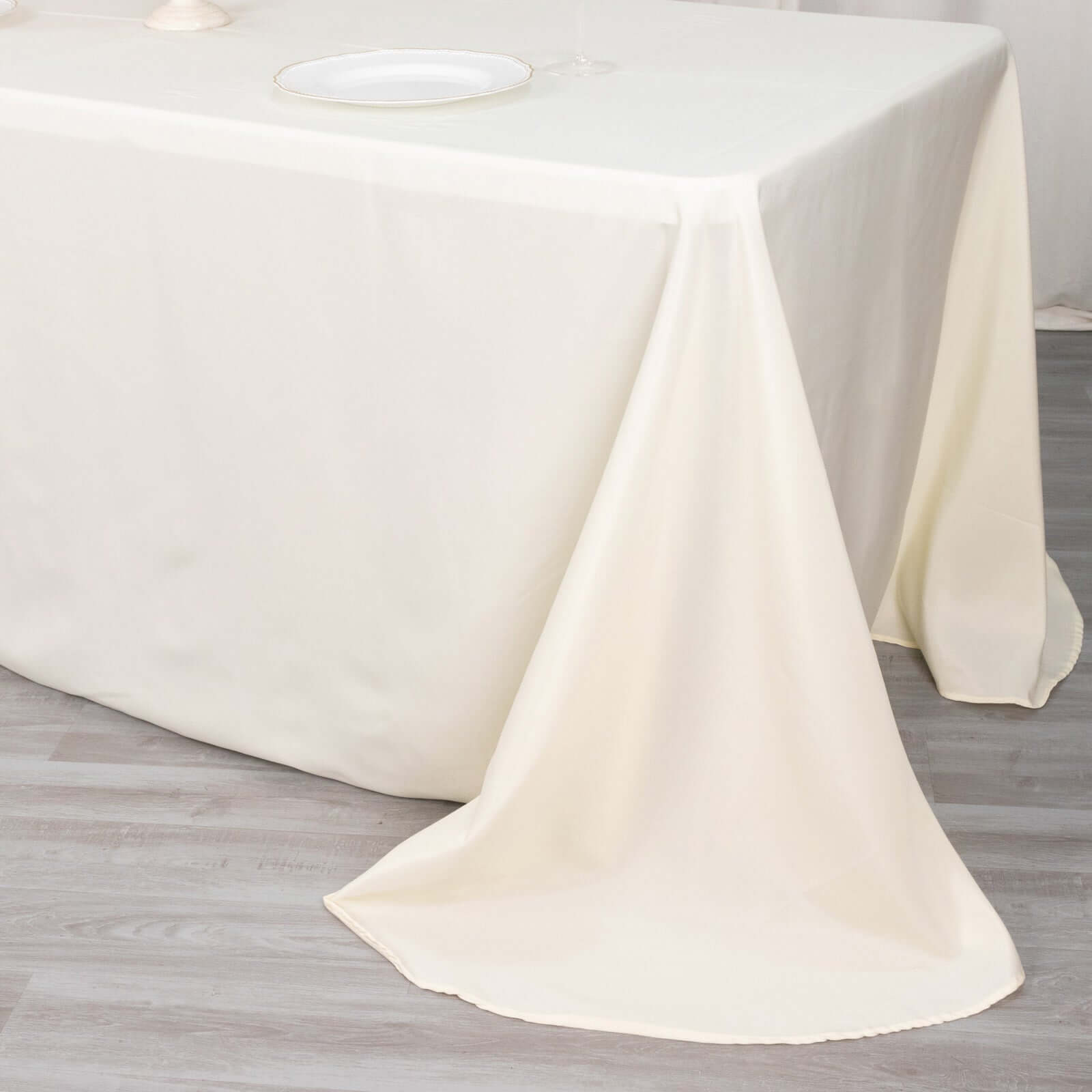 Polyester 90"x132" Rectangle Tablecloth Ivory - Rounded Corners and Seamless Table Cover