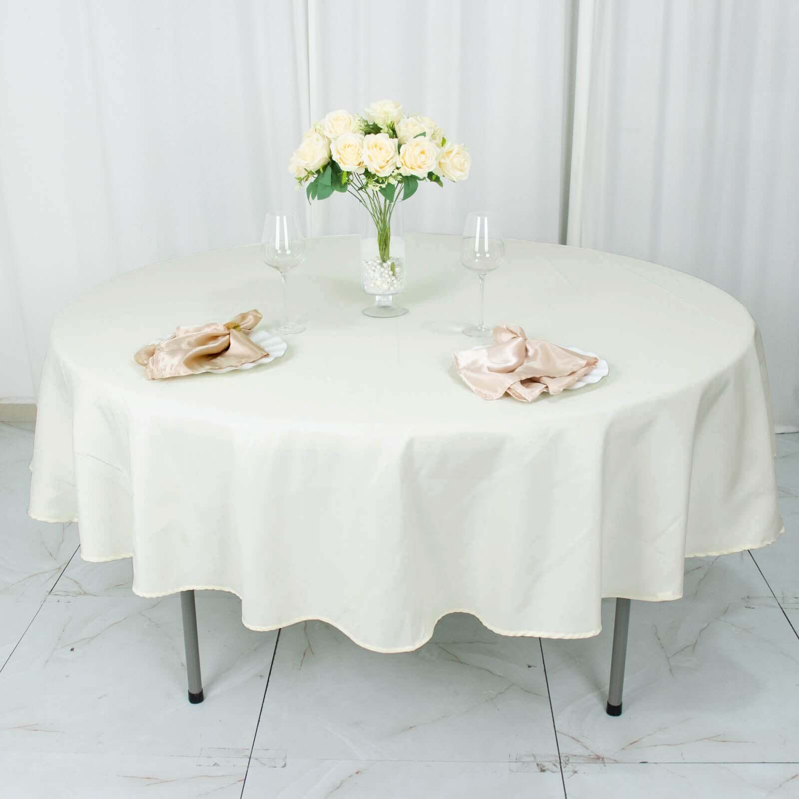Premium Polyester 90" Round Tablecloth Ivory - Stain and Wrinkle-Resistant Design with 220GSM Thickness Table Cover