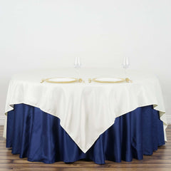 Polyester 90"x90" Table Overlay Square Tablecloth Ivory - Wrinkle-Resistant & Durable Table Cover