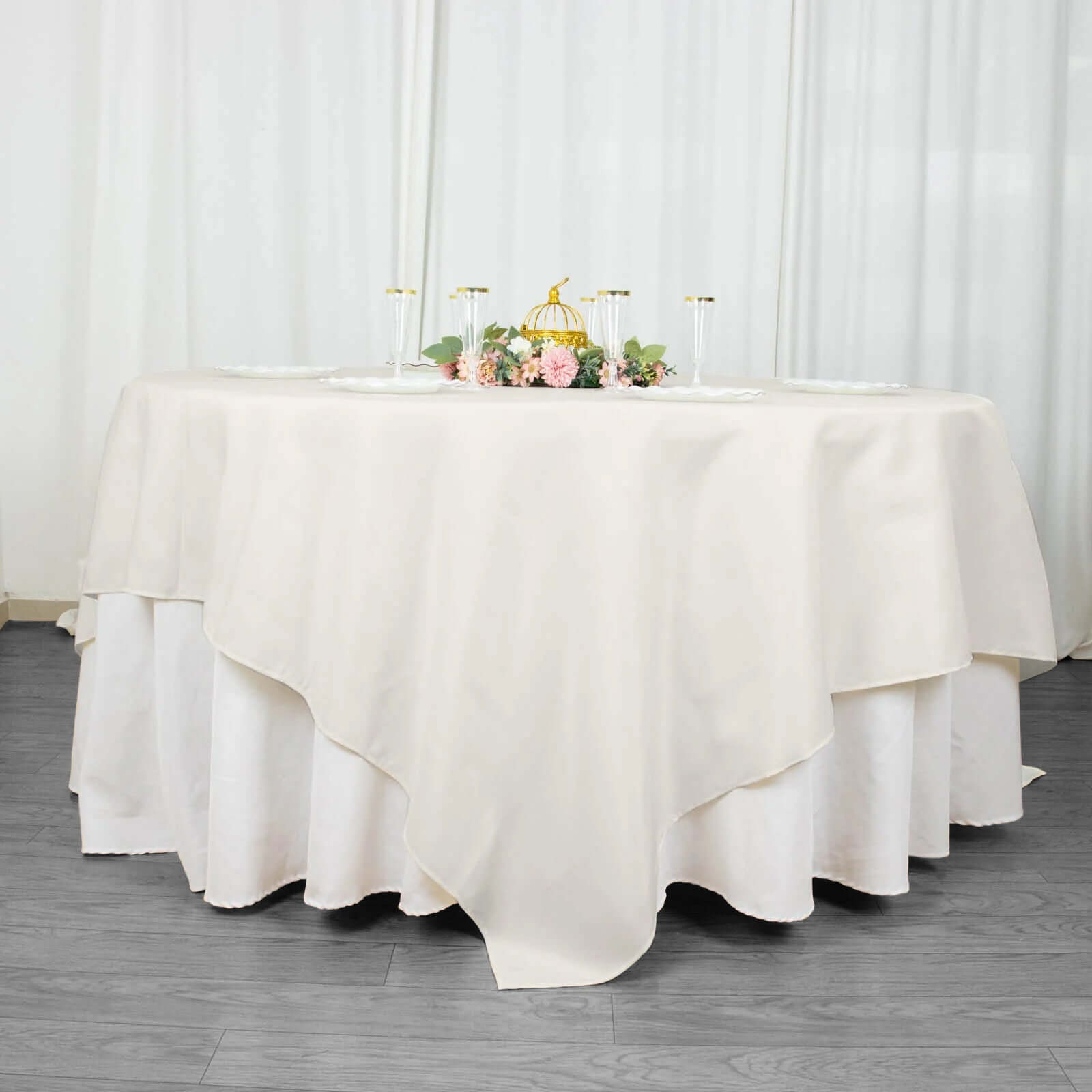 Premium Polyester 90"x90" Table Overlay Square Tablecloth Ivory 220GSM Wrinkle-Resistant Table Cover