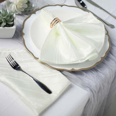 5 Pack Taffeta 20"x20" Napkins Ivory - Accordion Crinkle Dinner Napkins
