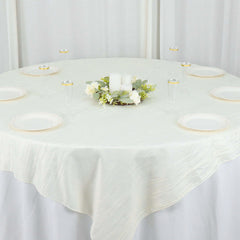 Taffeta 72"x72" Table Overlay Square Tablecloth Ivory - Accordion Crinkle Table Cover