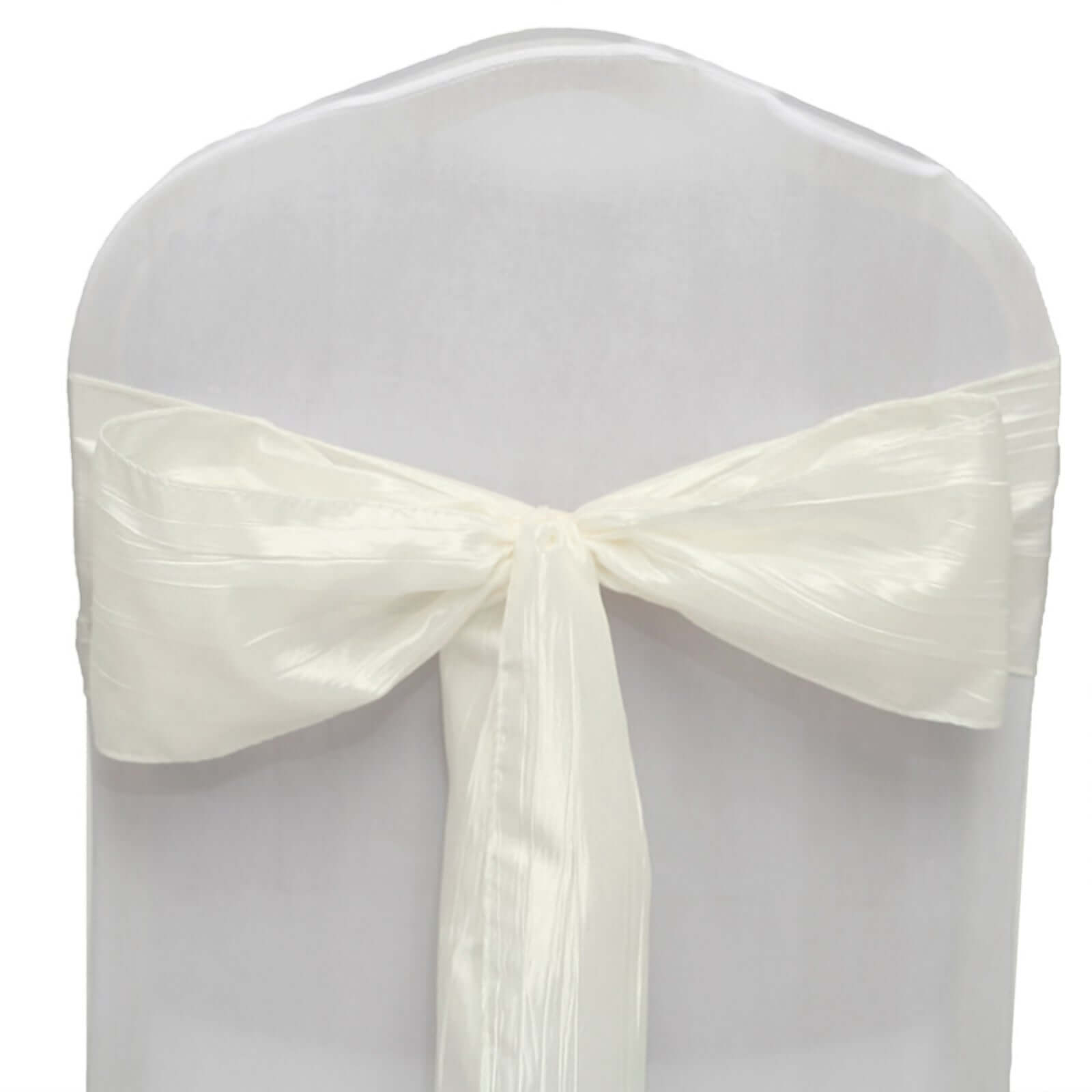 5 Pack Taffeta 6"x106" Chair Sashes Ivory Accordion Crinkle Texture - Stylish Decor for Weddings & Gatherings