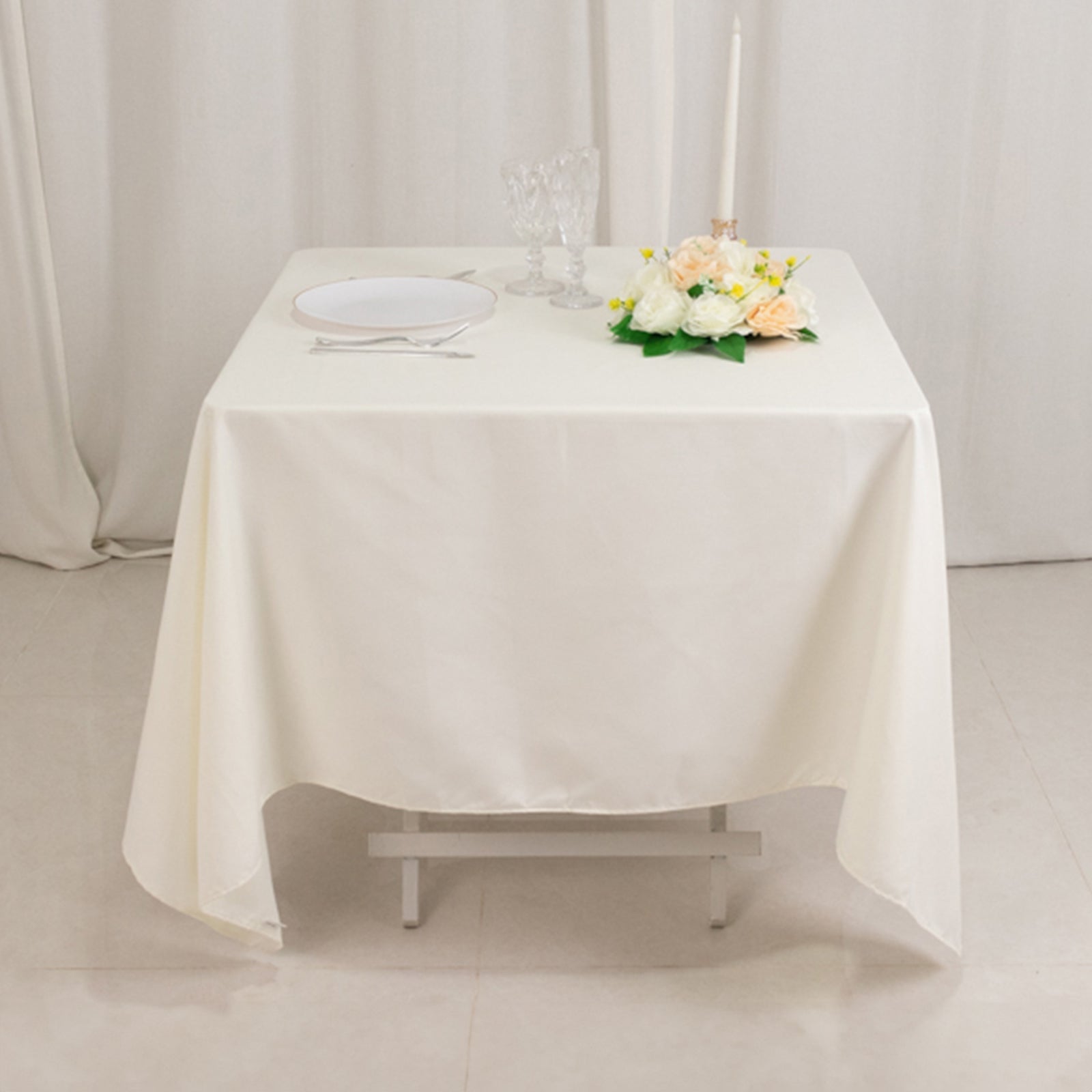 Cotton Blend 70"x70" Square Tablecloth Ivory - Wrinkle-Resistant Fabric Table Cover