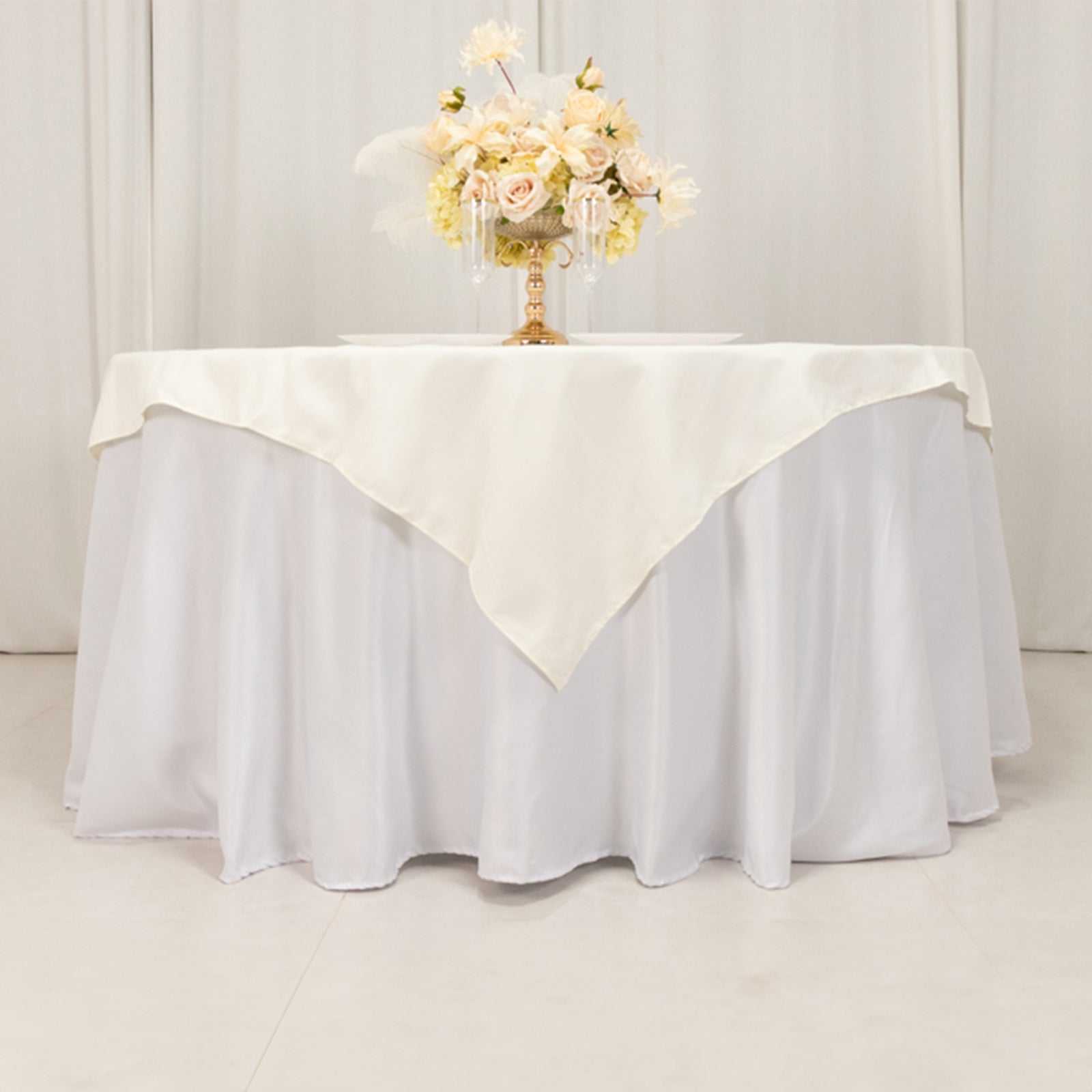 Cotton Blend 54"x54" Table Overlay Square Tablecloth Ivory - Wrinkle-Resistant Table Topper