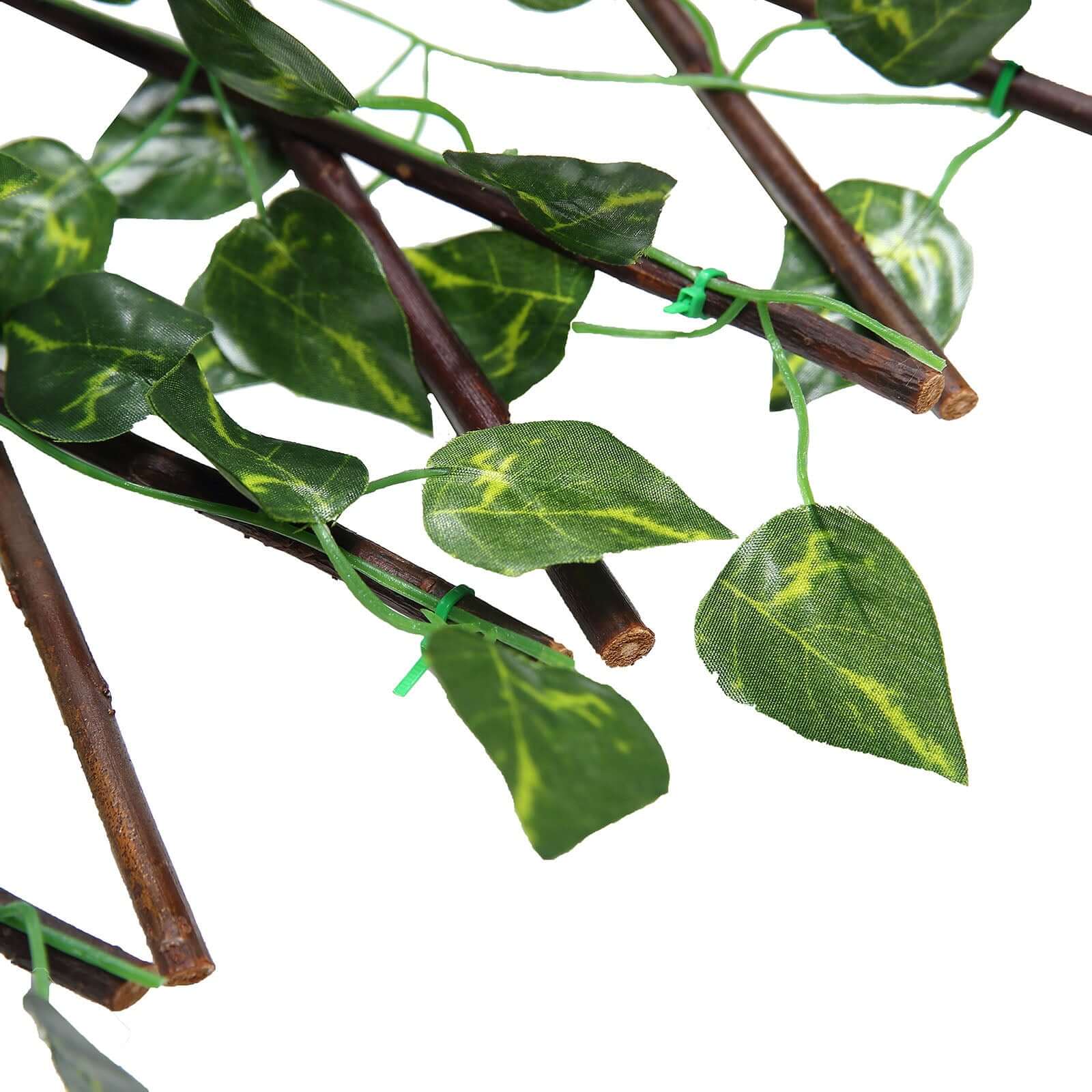 17"x95" Expandable Wooden Lattice Fence With Artificial Ivy Leaf Trellis Vines, Accordion Backdrop Fencing