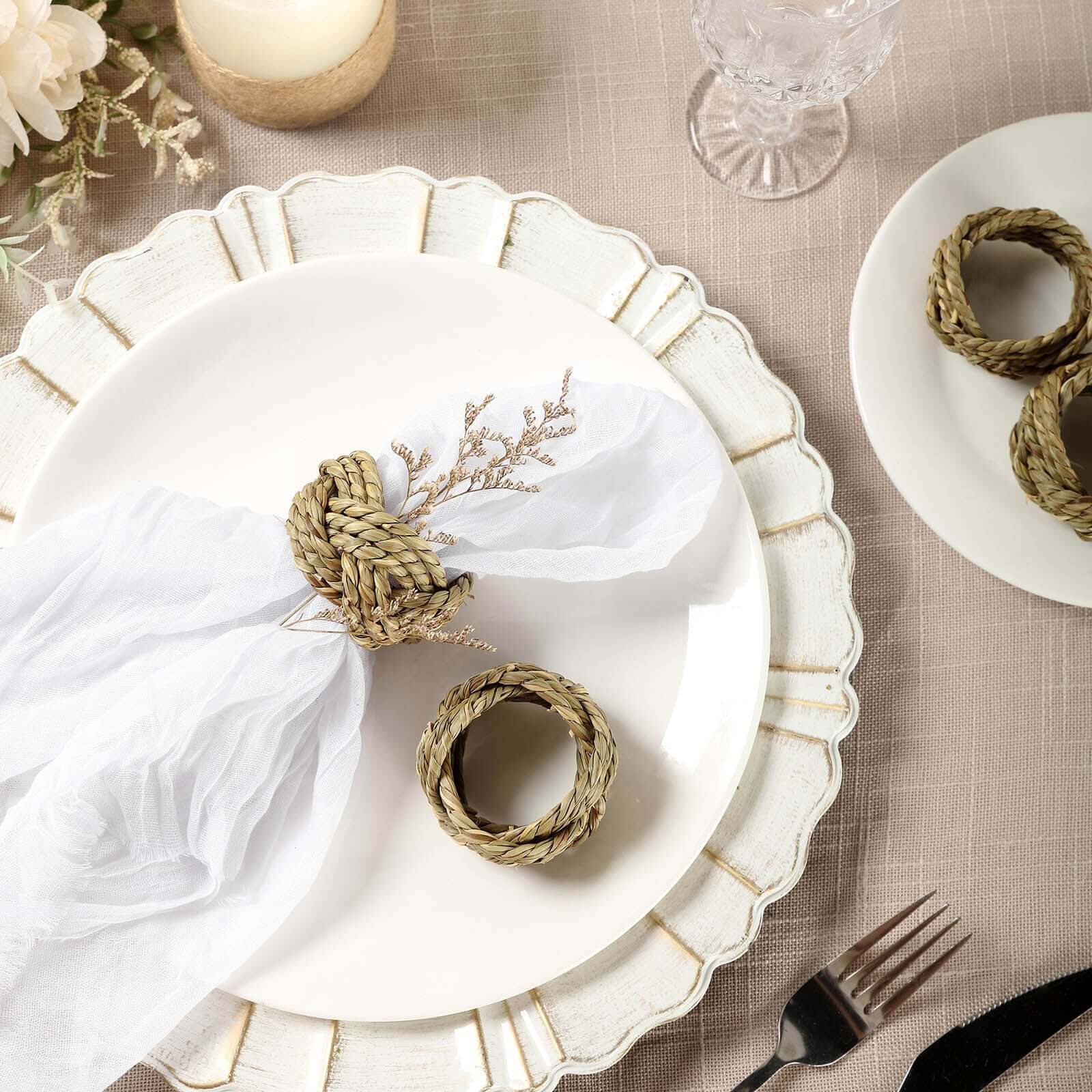 4 Pack Farmhouse Style Natural Burlap Napkin Rings, Handmade Braided Jute Napkin Holders