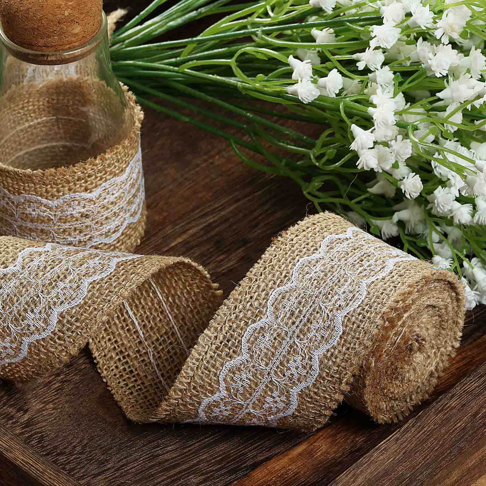 2" x 16FT Natural Jute Burlap Ribbon With Wavy Lace