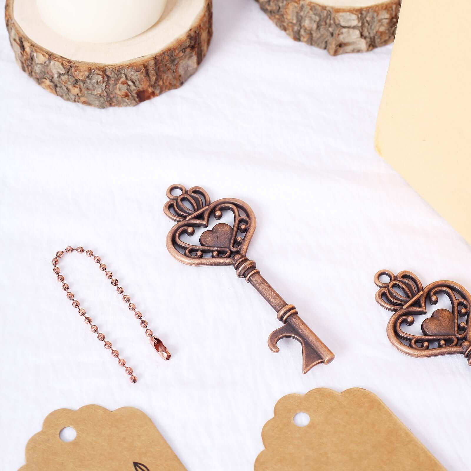 10 Pack Antique Gold Skeleton Key Bottle Opener Party Favors Wedding Souvenirs, Vintage Wedding Bridal Shower Favors With Tag Card & Chain