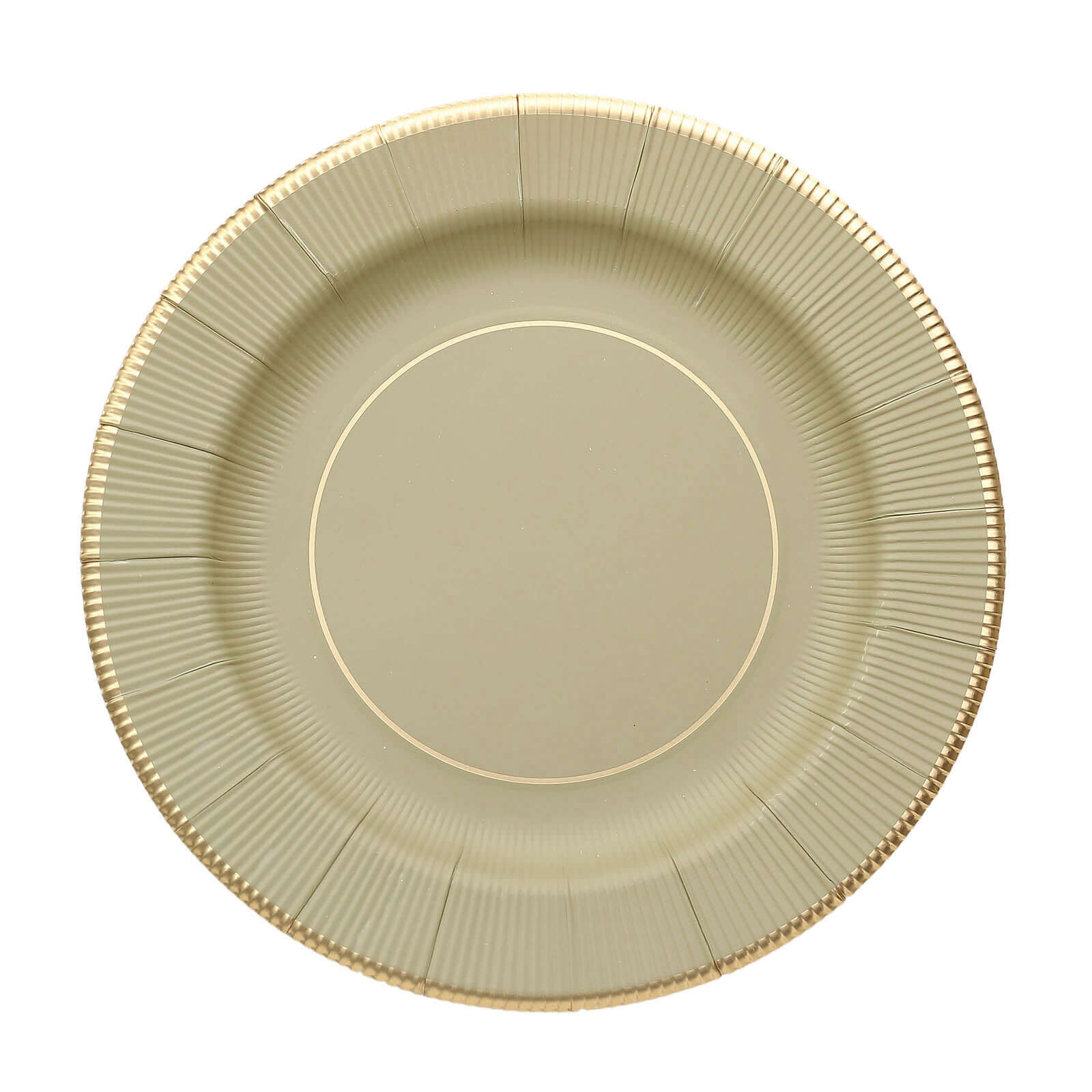 25-Pack Paper 10" Round Dinner Plates in Khaki Sunray Design with Gold Rim - Disposable Heavy Duty 350GSM Party Plates