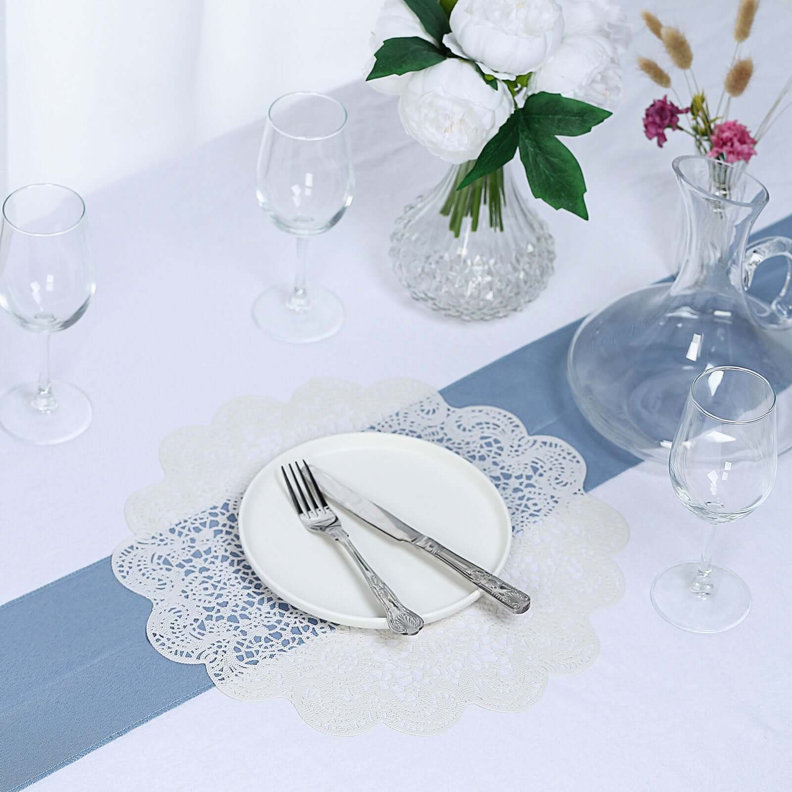 6-Pack Dining Table Mats Floral Lace Design White - Vinyl Non-Slip Surface with Vintage Appeal 15"