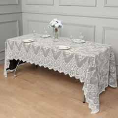 Lace 60"x120" Rectangle Tablecloth Ivory - Vintage Lace Design with Scalloped Frill Edges