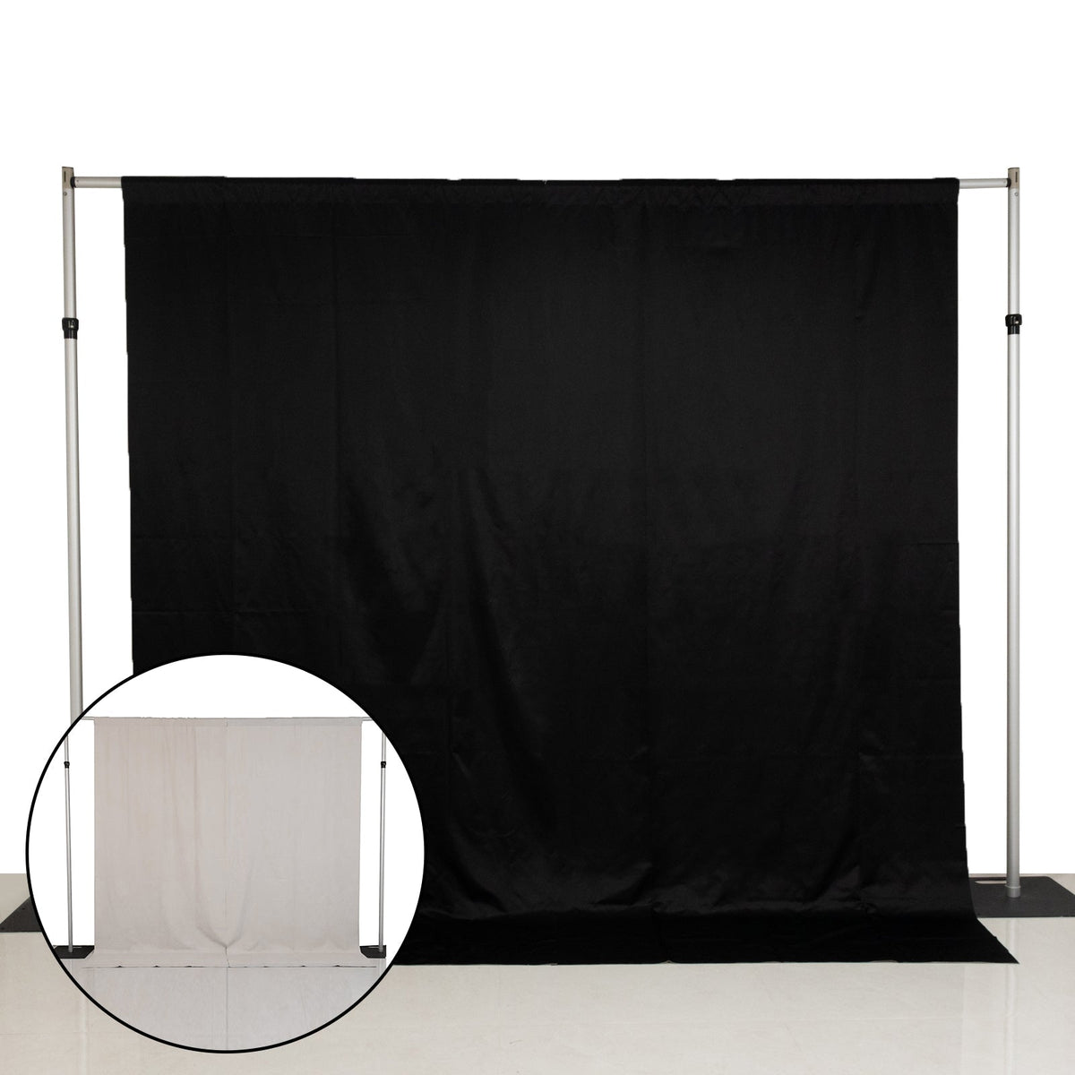 Lamour Satin Blackout Curtains 10ft x 10ft Panels Black/Ivory | Water-Resistant PU-Coated Double Sided Backdrop for Weddings & Events