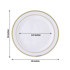 10-Pack Plastic Dinner Plates White with Très Chic Gold Rim - Perfect Disposable Party Plates 10"