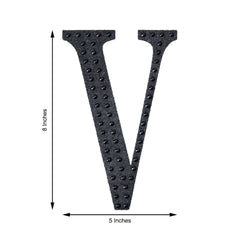 Decorative Rhinestone Alphabet "V" Letter Stickers, Glitter Adhesive Craft Letters Black DIY Sparkle Embellishments 8"