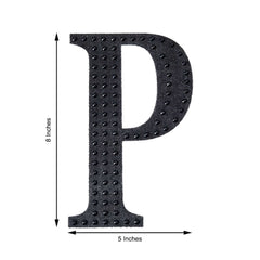 Decorative Rhinestone Alphabet "P" Letter Stickers, Glitter Adhesive Craft Letters Black DIY Sparkle Embellishments 8"