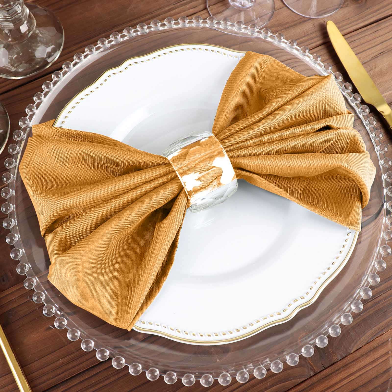 5 Pack Polyester 20"x20" Napkins Gold - Wrinkle Resistant & Easy Care Cloth Napkins for Special Occasions