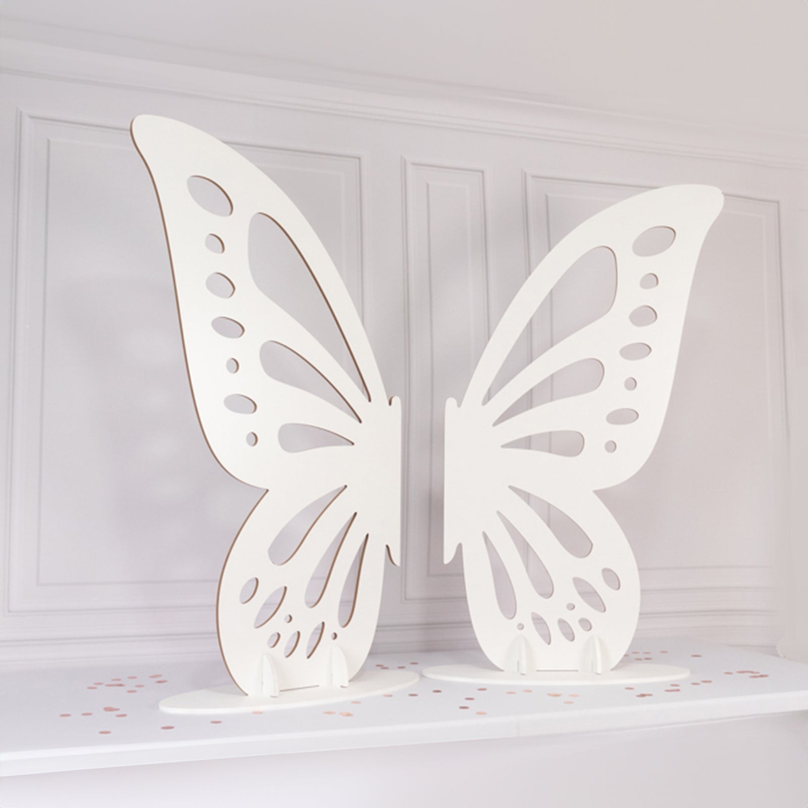 Freestanding Wooden Butterfly Wings Backdrop, Large Butterfly Cut-Out Stand Photo Prop - White, 4.5ftx3.5ft