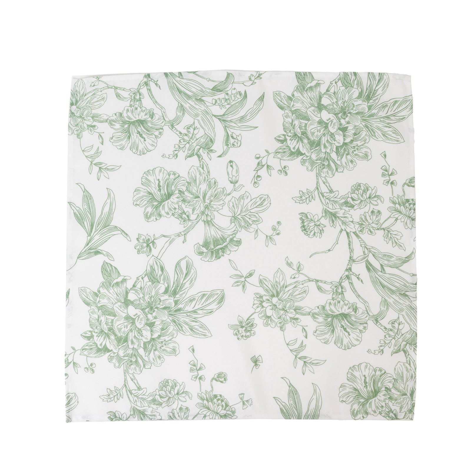 5 Pack Polyester 20"x20" Dinner Napkins White with Dusty Sage Green French Toile Pattern - Reusable Floral Cloth Napkins