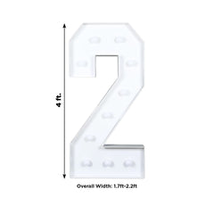Giant LED Marquee Light Up Number "2", White 4ft Pre-Cut Foam Board with 10 Warm White Battery Operated LEDs, Glue Gun and Sticks