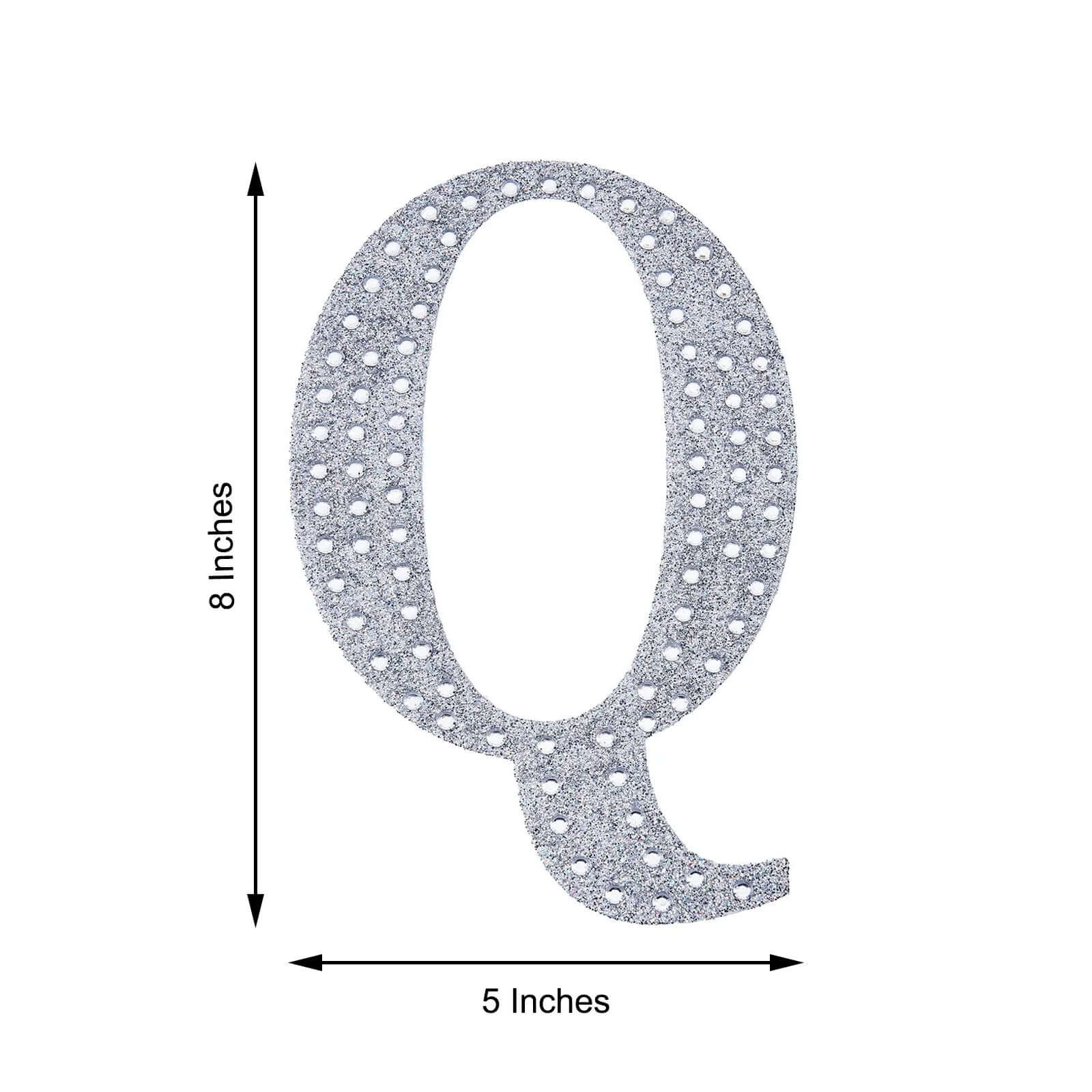 Decorative Rhinestone Alphabet "Q" Letter Stickers, Glitter Adhesive Craft Letters Silver DIY Sparkle Embellishments 8"