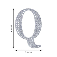 Decorative Rhinestone Alphabet "Q" Letter Stickers, Glitter Adhesive Craft Letters Silver DIY Sparkle Embellishments 8"