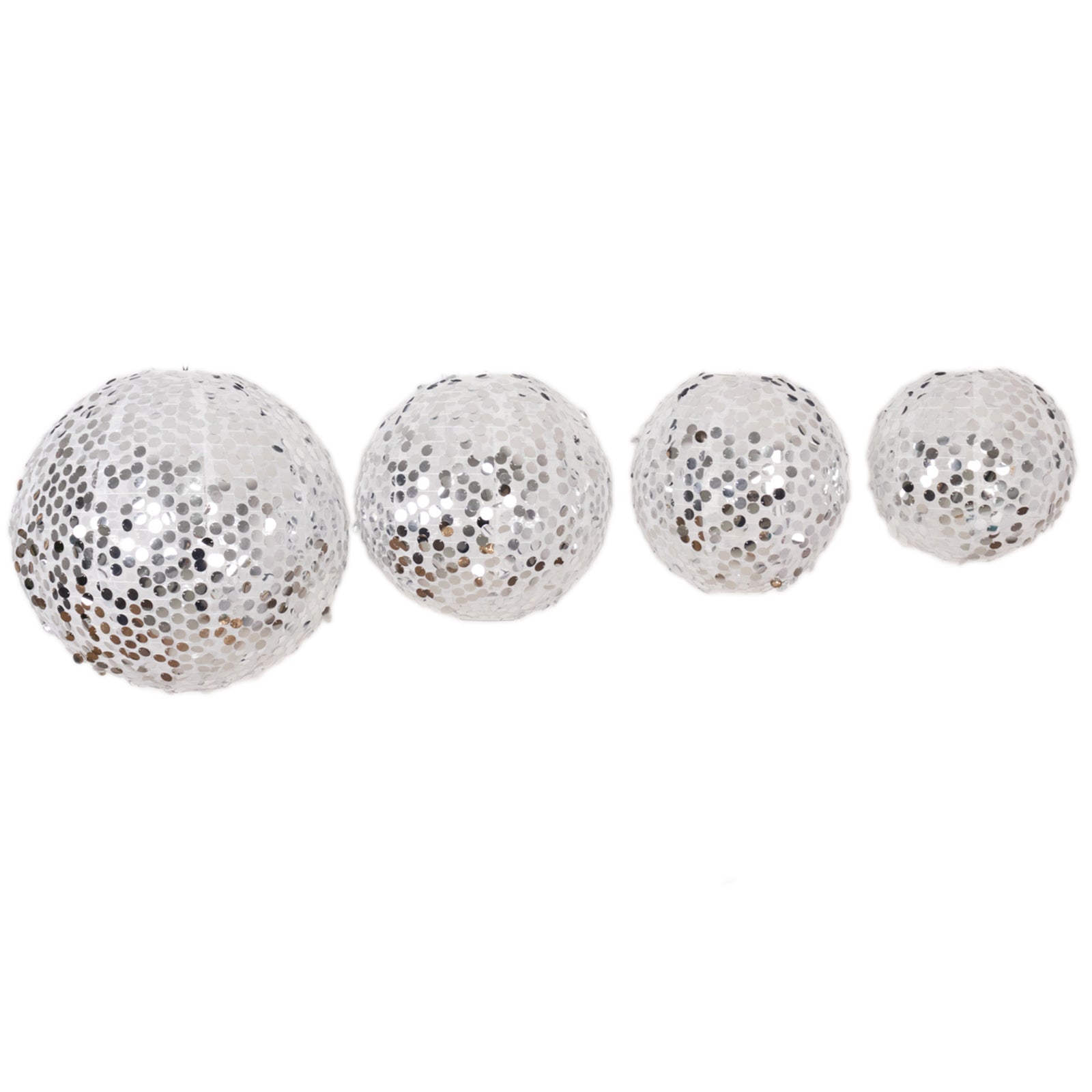 Set of 4 Glitter Silver Payette Sequin Hanging Lanterns, Large Decorative Round Foldable Fabric Chinese Lantern Lampshades - 12",14",16",20"