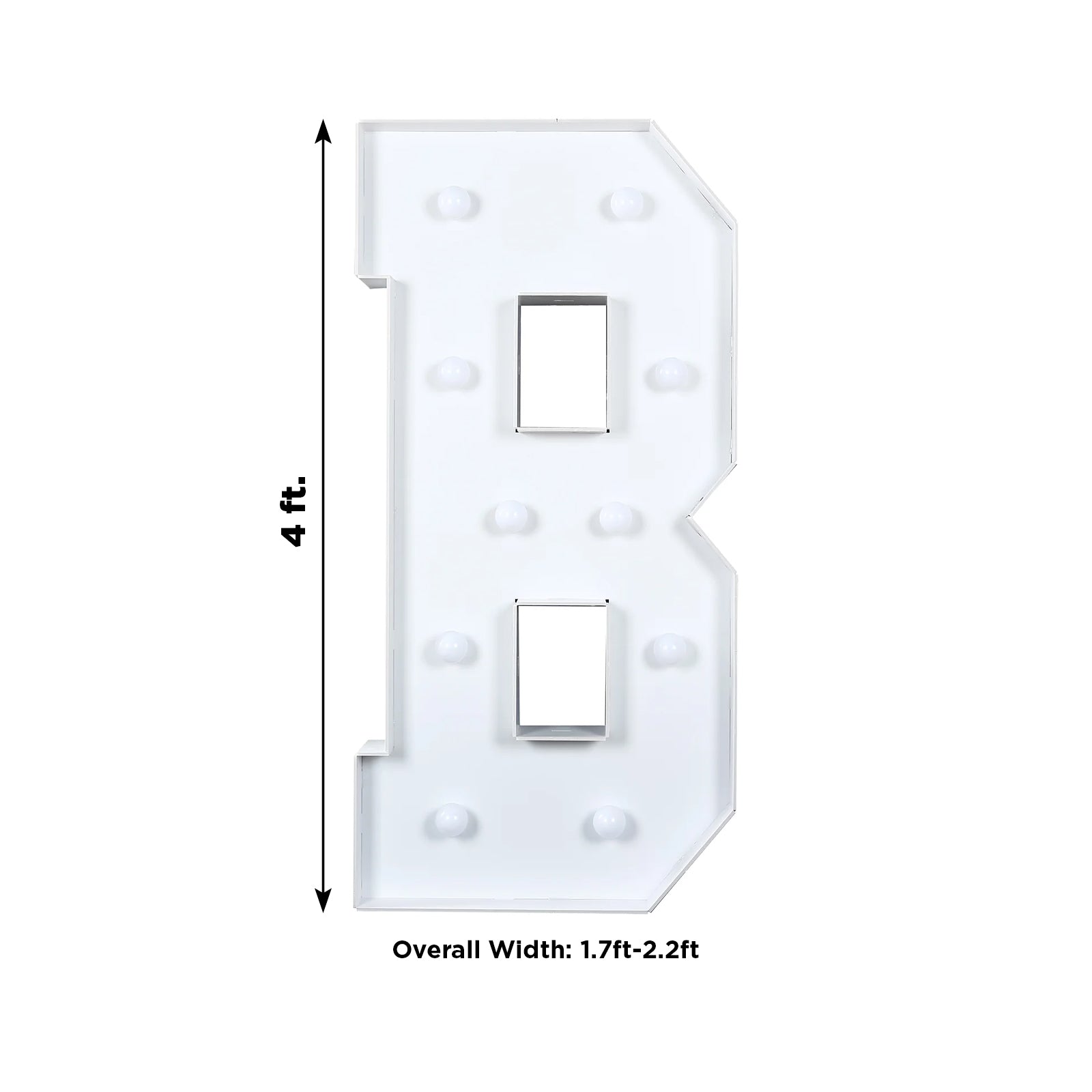 Giant LED Marquee Light Up Letter "B", White 4ft Pre-Cut Foam Board with 10 Warm White Battery Operated LEDs, Glue Gun and Sticks
