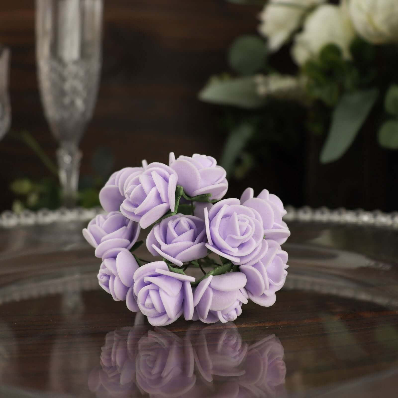 48 Roses 1" Lavender Lilac Real Touch Artificial DIY Foam Rose Flowers With Stem, Craft Rose Buds