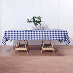 Polyester 60"x102" Rectangle Tablecloth White/Navy Blue - Checkered Buffalo Plaid Table Cover