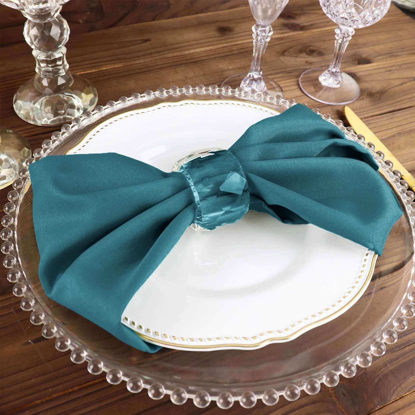 5 Pack Polyester 17"x17" Napkins Peacock Teal - Durable & Wrinkle Resistant Dinner Napkins